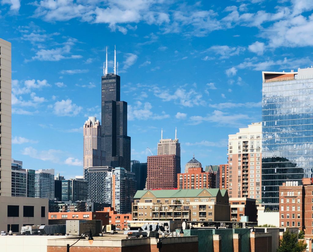 Chicago skyline and Willis Tower view from a South Loop condo