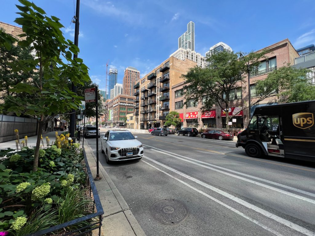 Tree-lined street in the South Loop