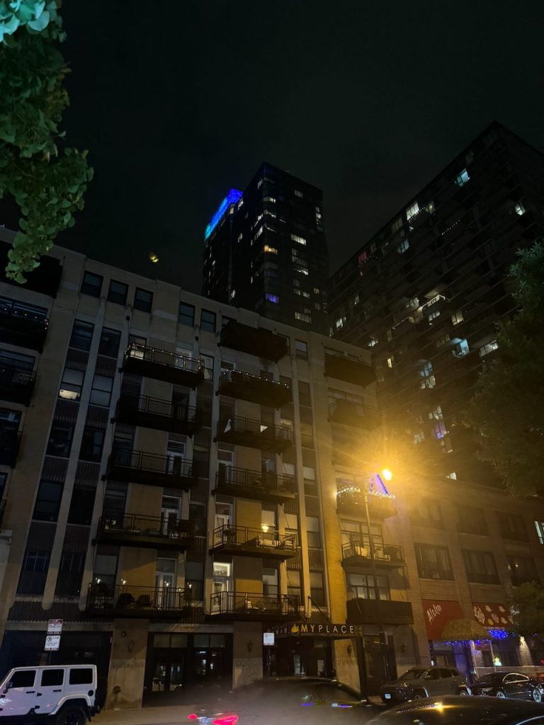 South Loop street at night near Wabash Avenue