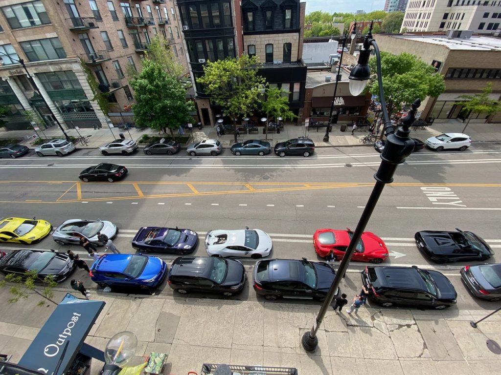 Looking down from the balcony at Wabash Avenue, South Loop Chicago