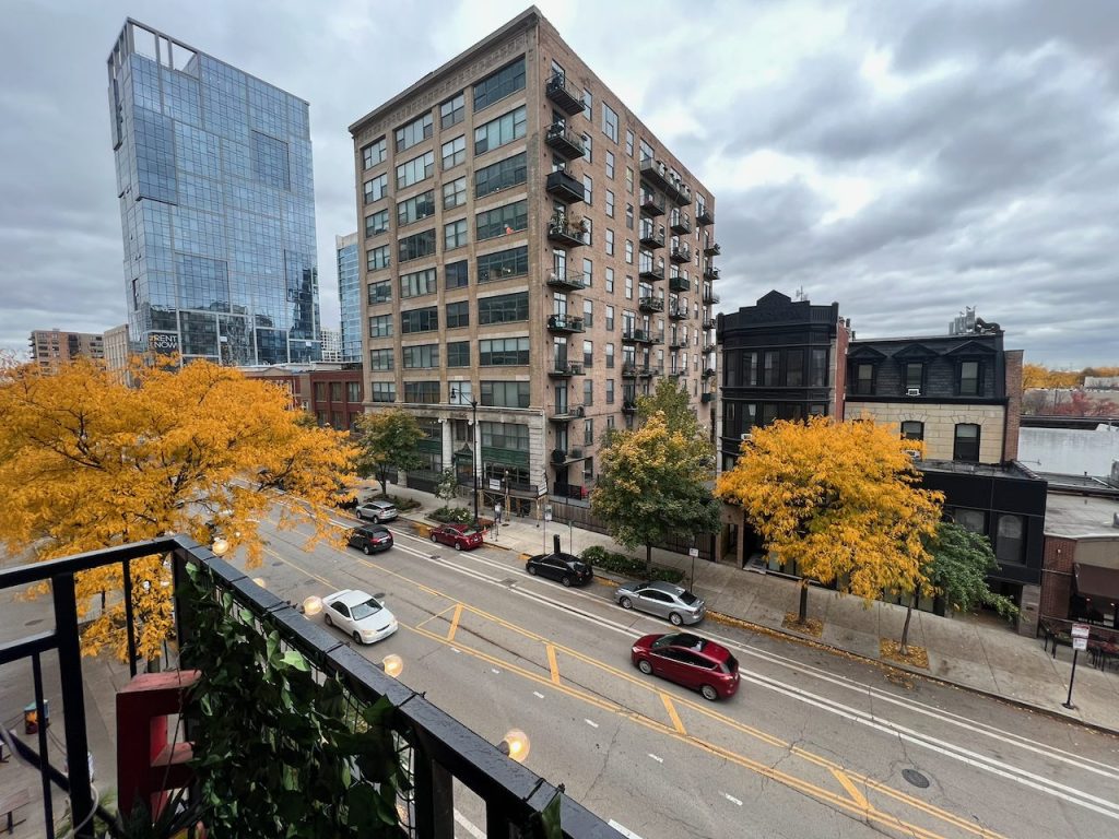 Balcony view down Wabash Avenue with fall color