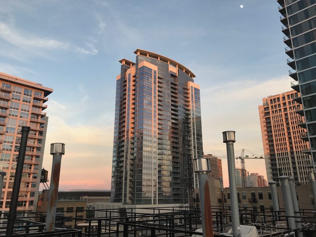 Rooftop sunset over South Loop high-rises