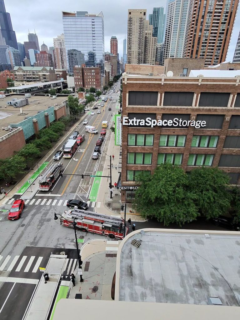 View north up Wabash Avenue toward the Loop skyline